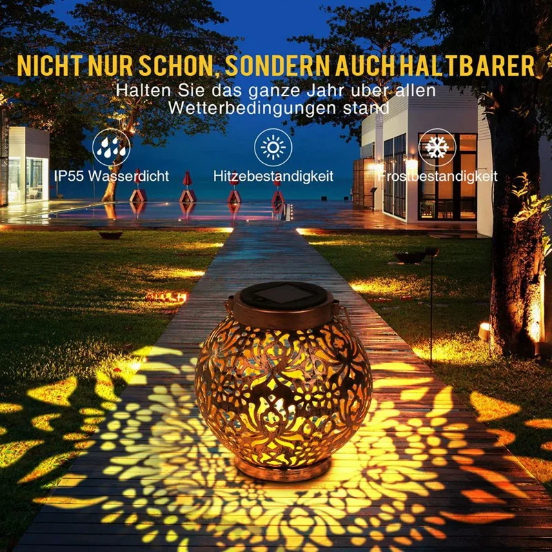 屋外用防水ソーラーランタン、暖かい白いランタン、庭の装飾の吊り下げ、ip55、2パック