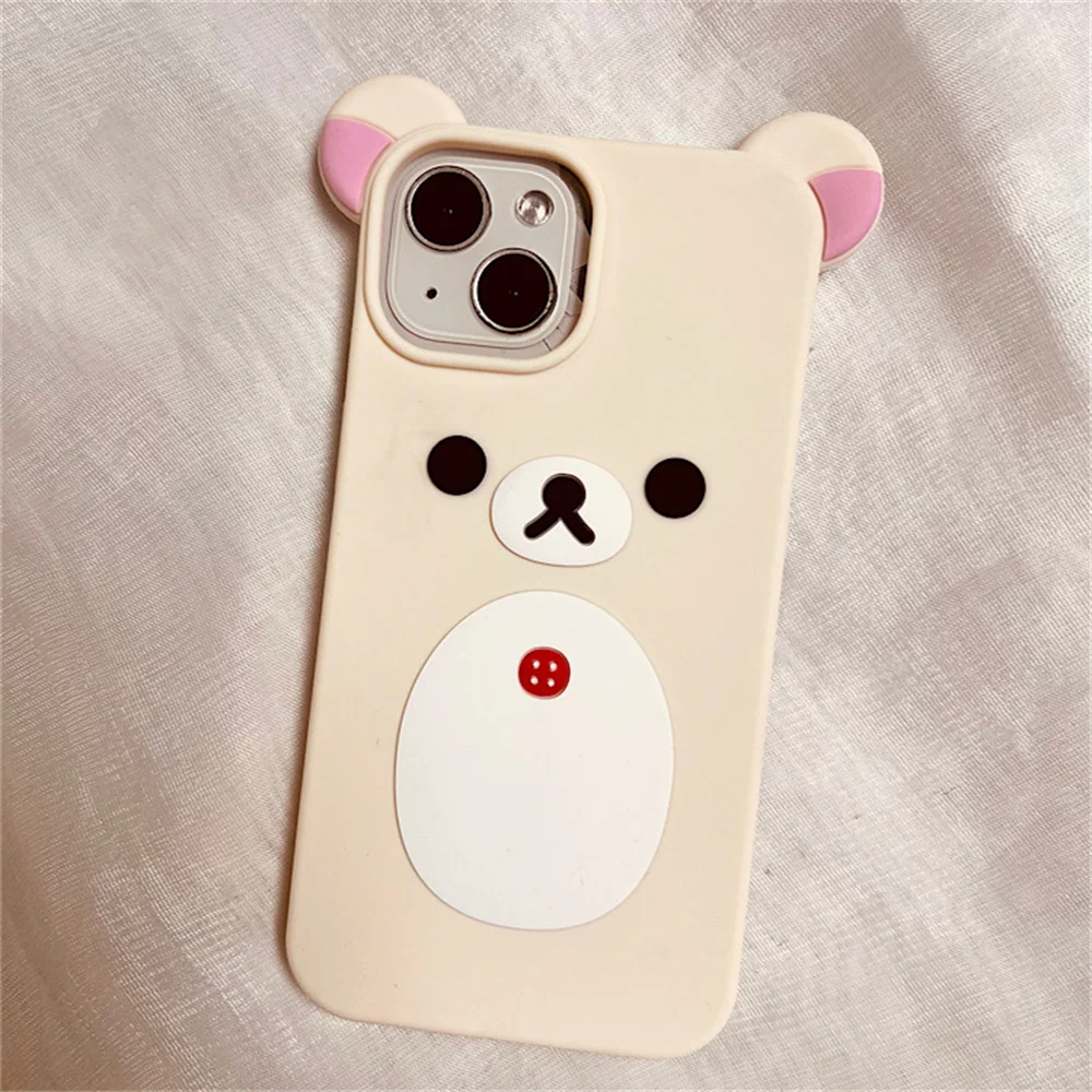 Japan Cute 3D Bear Ears Design Crossbody Lanyard Case For iPhone 13 12 1115Promax 14 13Plain Shockproof Soft Cover