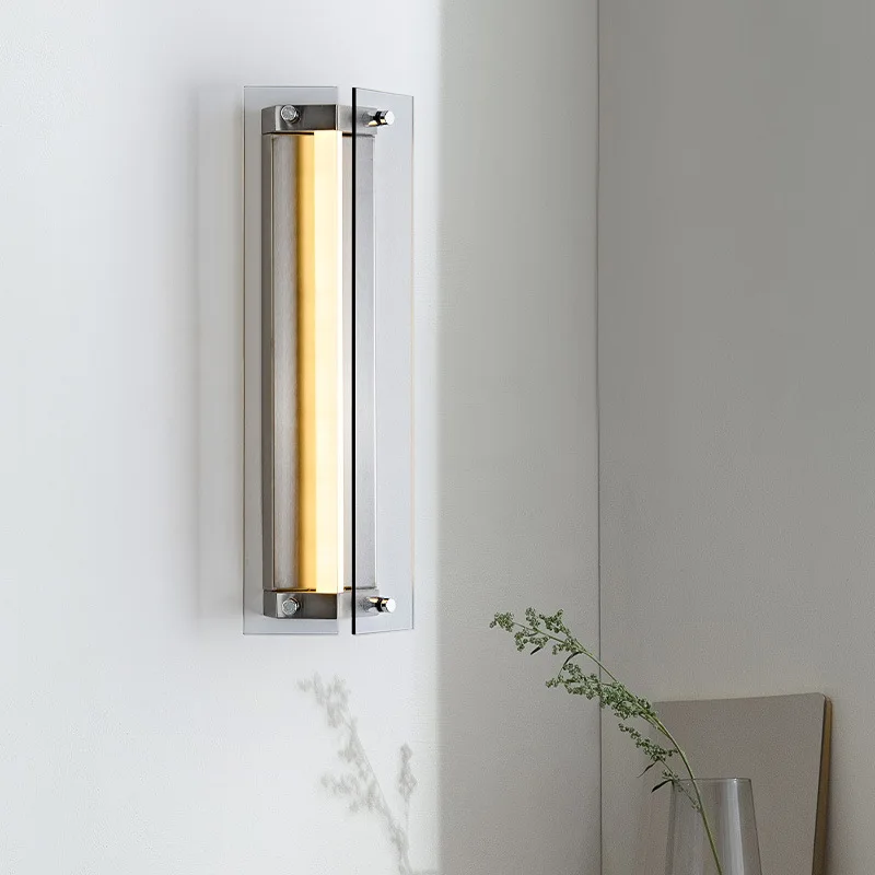 Haute Bauhaus glass lamp bedroom bedside corridor aisle dining room Italian minimalist living room background wall wall lamp