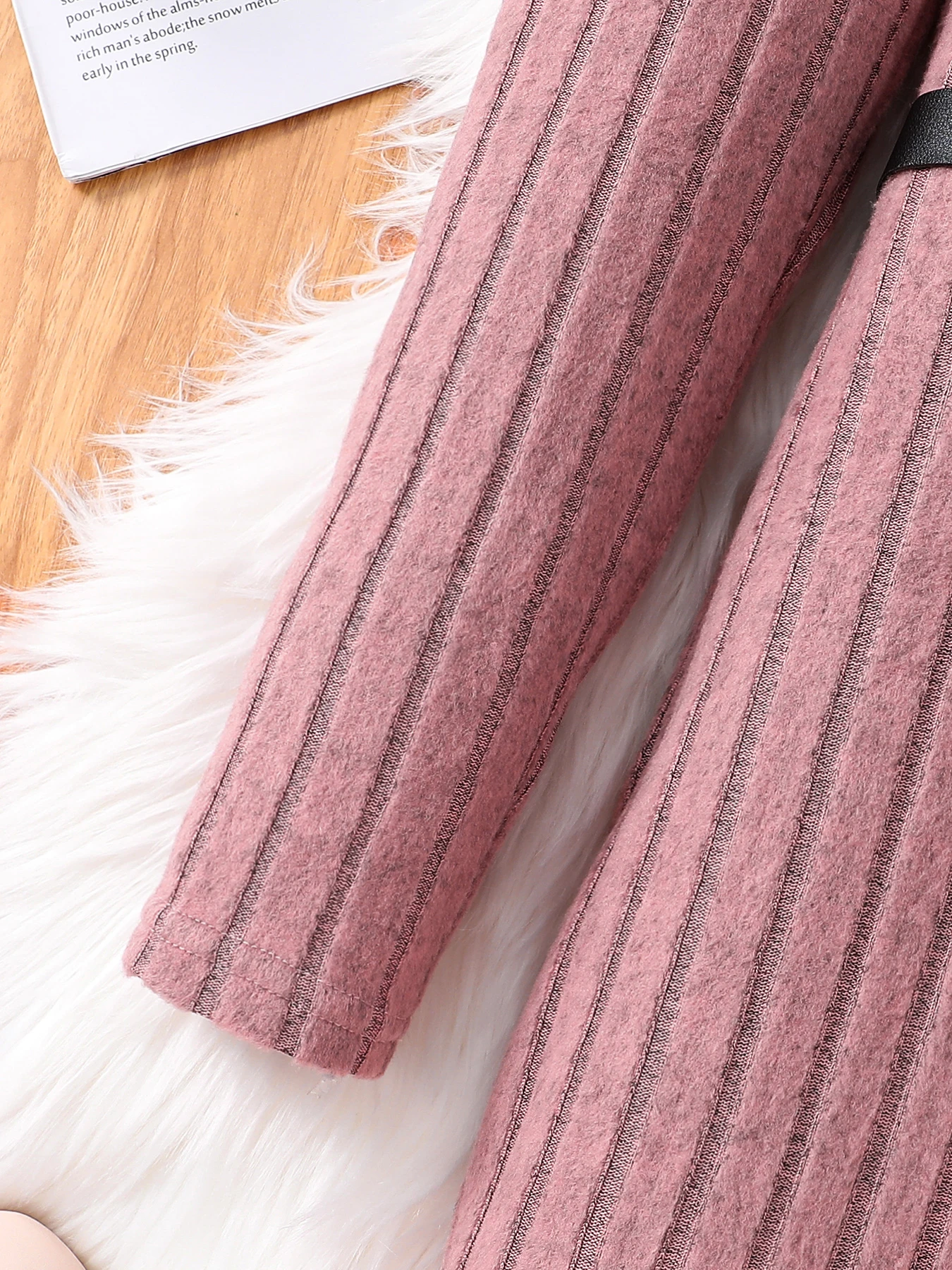 Spring Autumn Solid Color Striped round Neck Knee-Length Skirt Casual Knitwear for Children Women Fashion Outdoor