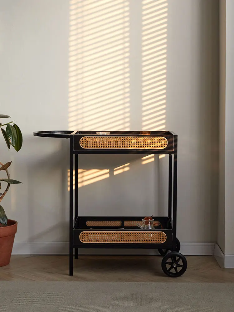 /عصور الوسطى الكرمة النسيج عربة صغيرة مبسطة طاولة الشاي تخزين الرف المحمول اليابانية الطعام سيارة #2