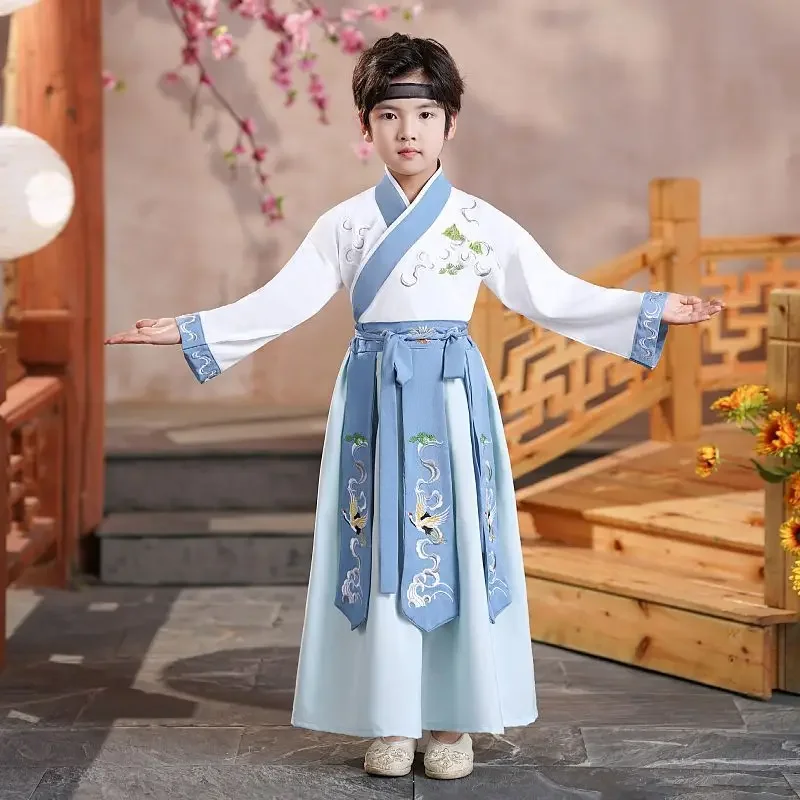 Terno estilo chinês Hanfu Tang para crianças, traje antigo infantil, traje tradicional para meninos