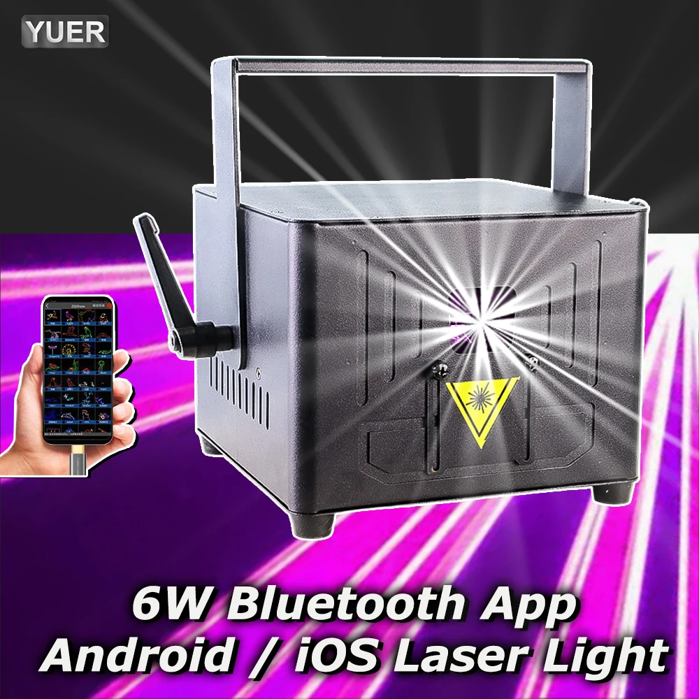 Projecteur laser RVB YUER 6W pleine couleur avec application Android/iOS, Bluetooth, scanner d'animation 3D, DMX pour scène, DJ, discothèque, mariage