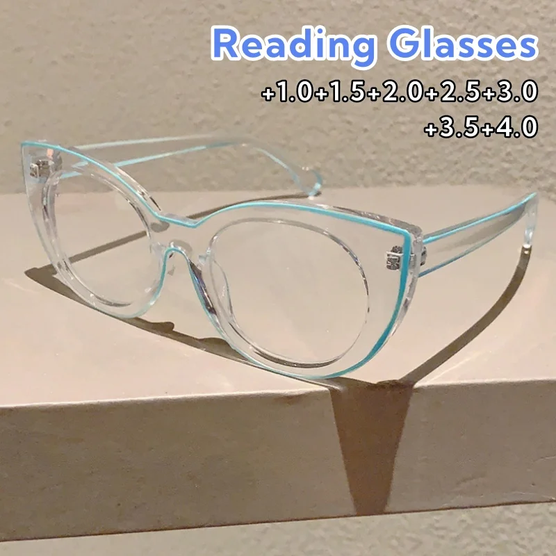 

Individualistic Oversized Frame Cat-eye Reading Glasses HD Clear Lens Party Gatherings Anti-Blue Light Eyeglasses 0 To +4.0