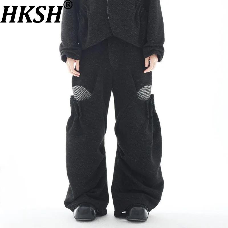 HKSH Spring Autumn Men Tide Dark Deconstructed Patchwork Pleated Textured Design Heavy Loose Casual Wide Leg Cargo Pants HK18502
