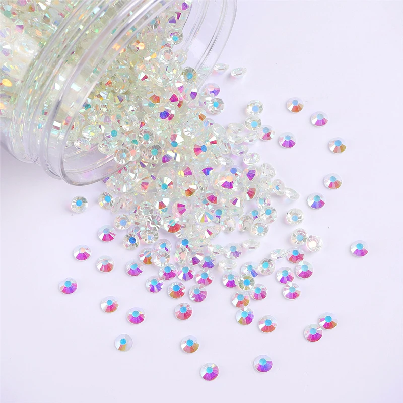 SS3-SS30 Transparent Glass Flatback Rhinestone Round Unfoiled Bottom Crystal AB Stones Glue On Stone for DIY Nail Art Decoration