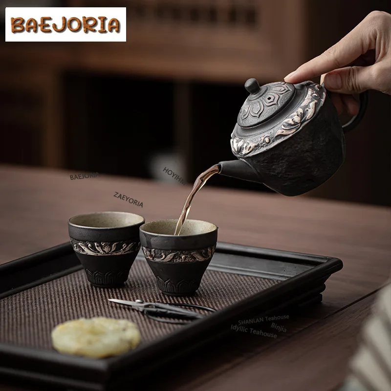 BAEJORIA Wabi Sabi Style Ancient Lotus Teapot Tea Set Complete Set Retro Tea Ceremony Set Teapot and Tea Cup Set Tea Items Gifts