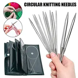 11PCS Stainless Steel Circular Knitting Needles Crochet Hook Set Yarn Weave DIY Craft Tools With Bag 43/65/100/120cm Length