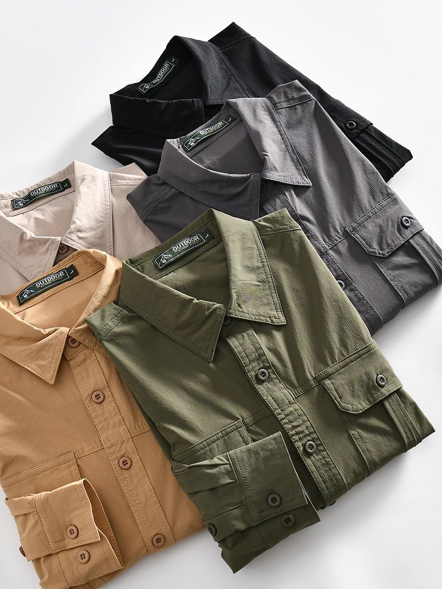 

Outdoor Workwear Style Men's Long Sleeve Shirt Stand Collar Quick Dry Breathable Color Fashion Urban Youth Spring Shirt