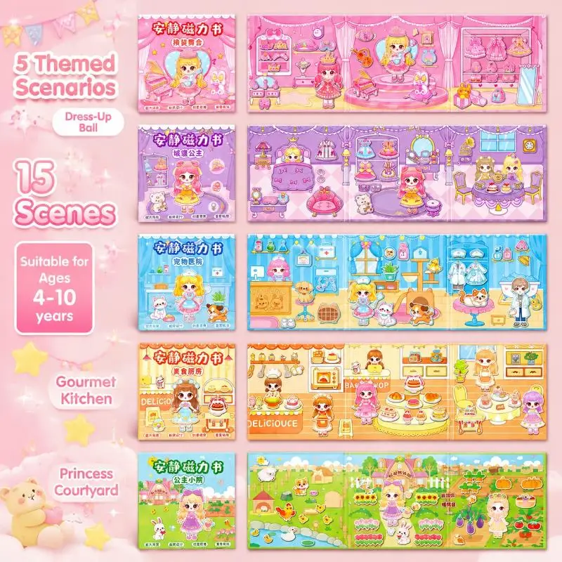 Hot Sale Magnetic Princess Quiet Book With Reusable Stickers Precut Design For Little Girls Home Travel Play Educational Toy view 6