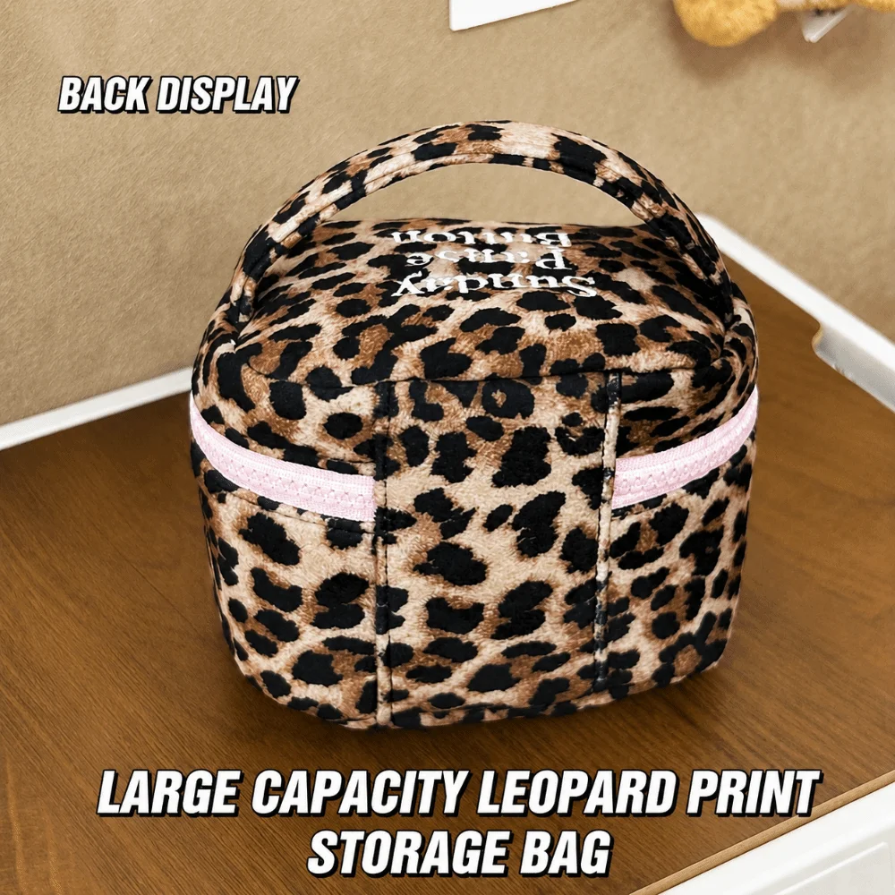Waterproof Leopard Print Square Storage Box Handheld Zipper Design Makeup Bag Handbag Home Travel