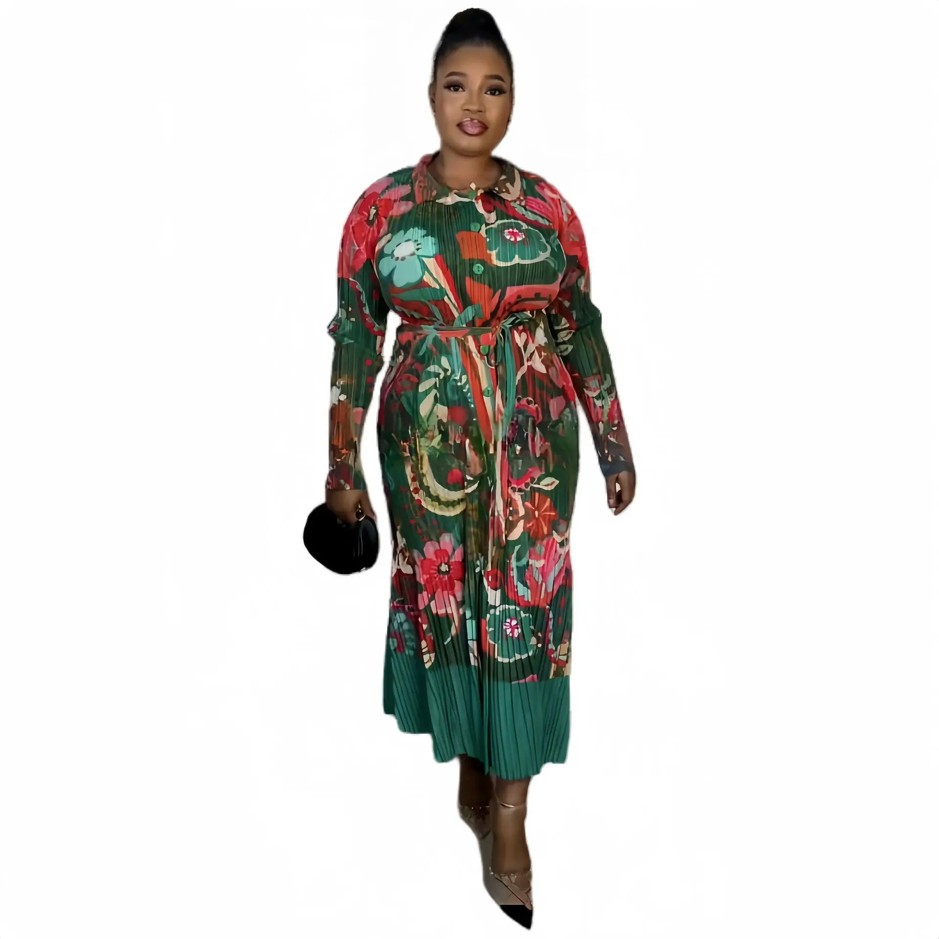 

Miyake Pleated Plus Size Summer Temperament Women's Loose Long Sleeved Casual Dress