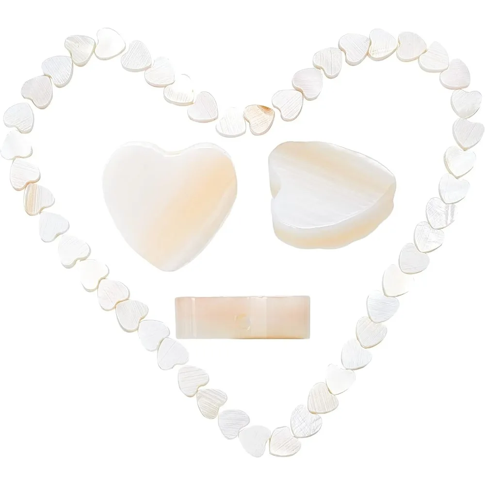 1 Box Polished Heart Natural Freshwater Mother of Pearl Shell Heart Beads White Sea Conch Flat Spacer Love Charm Loose Bead