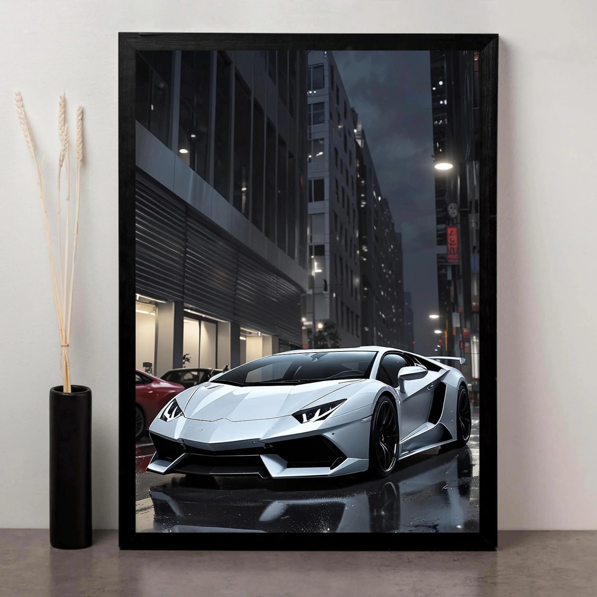 سيارة أبيض وأسود موضة المدينة الفاخرة الرياضة المشارك طباعة صور فنية للجدران قماش اللوحة غرفة المعيشة غرفة نوم ديكور المنزل هدية #3