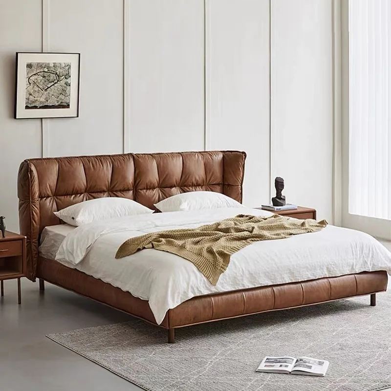 Leather bed Modern simple wedding bed Master bedroom High-end Italian minimalist double bed