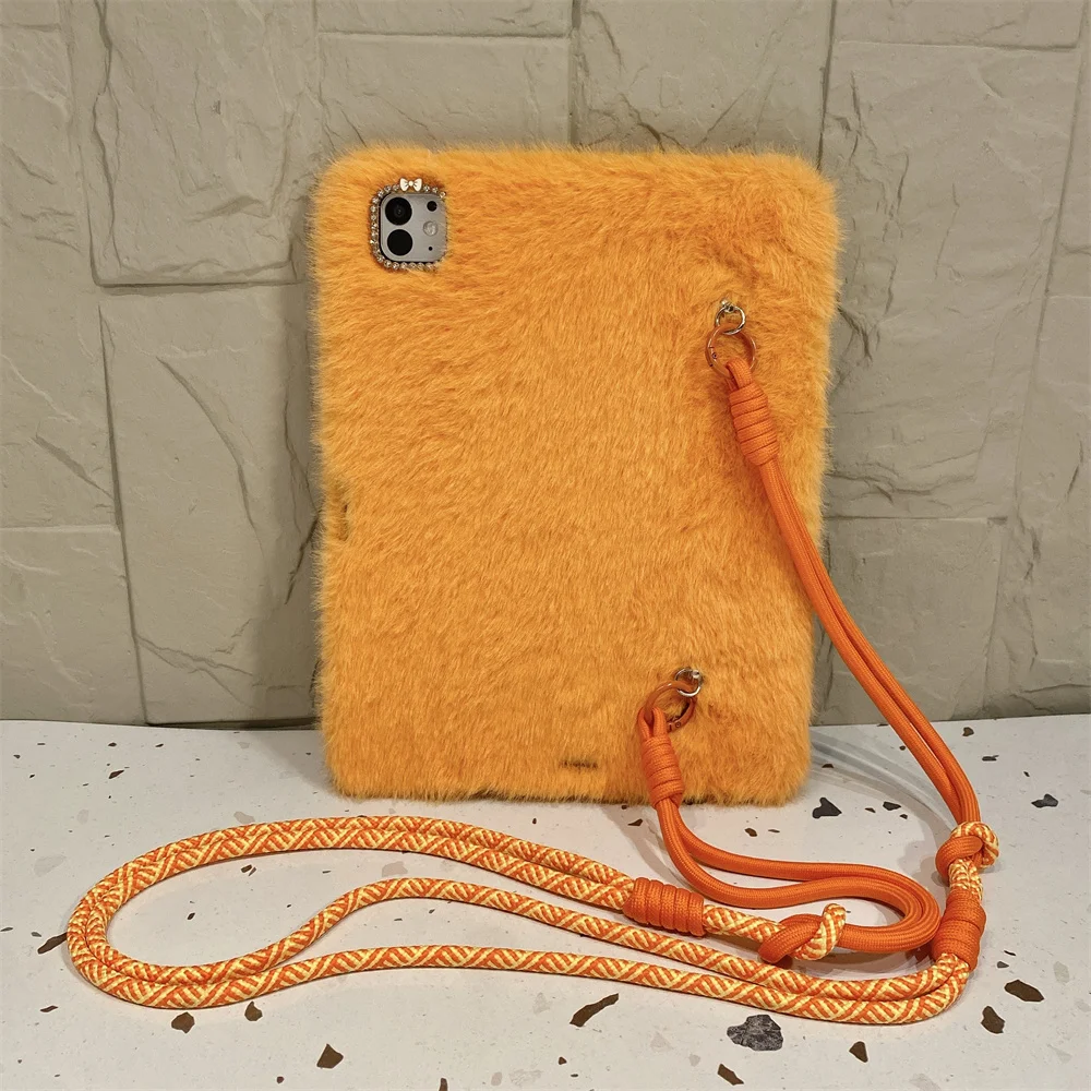 Crossbody Plush Tablet Case iPad Air 13 2024 Air 11 2025 iPad Pro 12.9 10th 11th Air 4 5 10.9 iPad 5 6 7 9.7 mini 6 7 Cute Cover