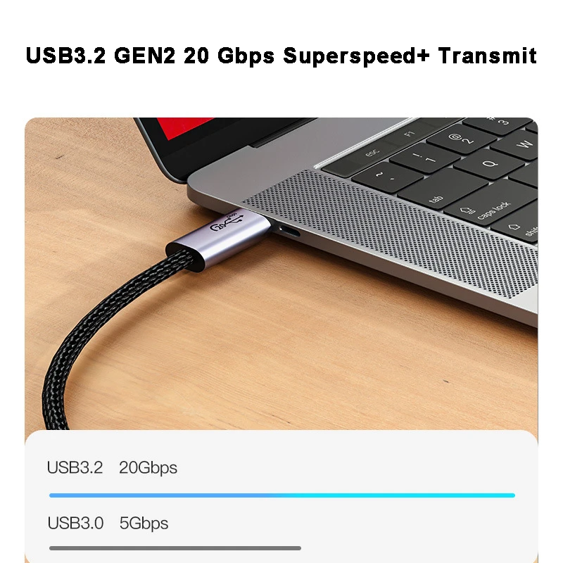 Usb c ao cabo video de usb c, cabo video 8k do monitor do cabo do gen 2 de usb c 3.2, transferência de dados de 20gbps e cabo rápido do carregador de 100w pd