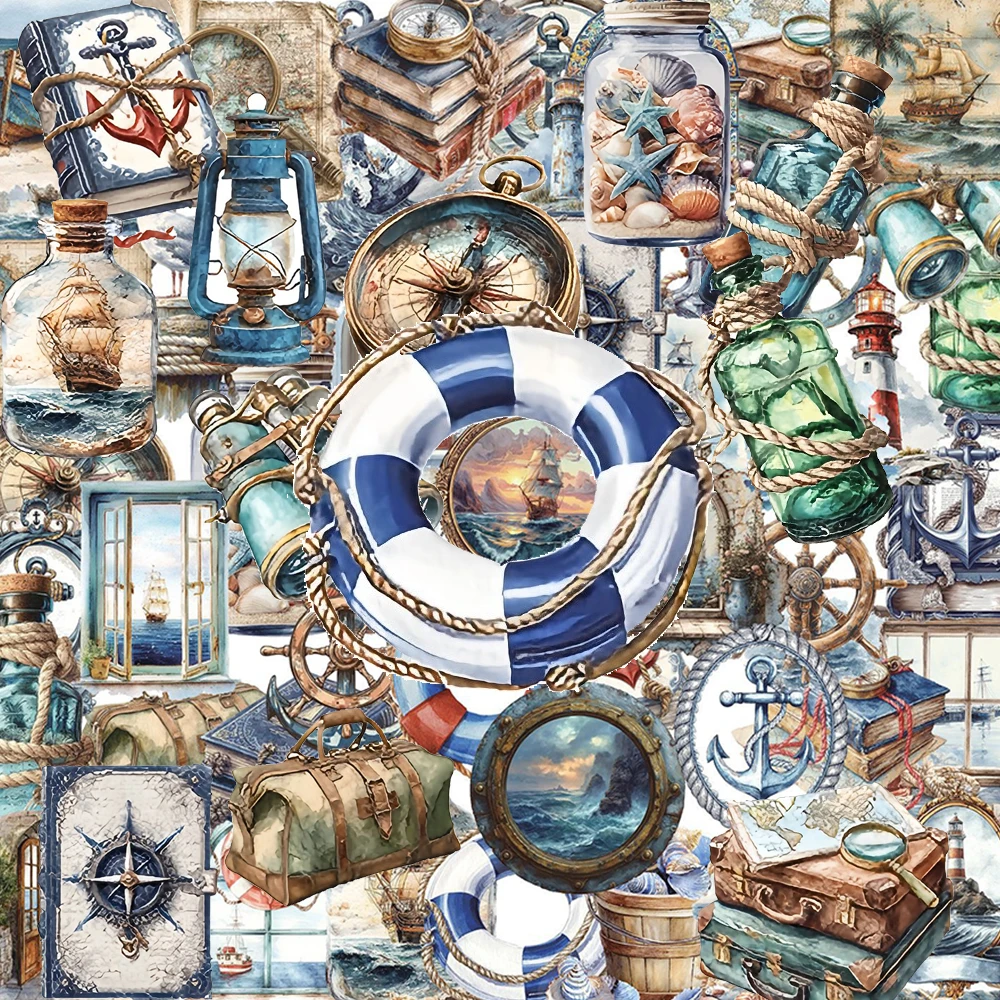 

10/30/50pcs Cool Vintage Sailing At Sea Cartoon PET Stickers Decorative Luggage Guitar Helmet Car Navigation Graffit Sticker Toy