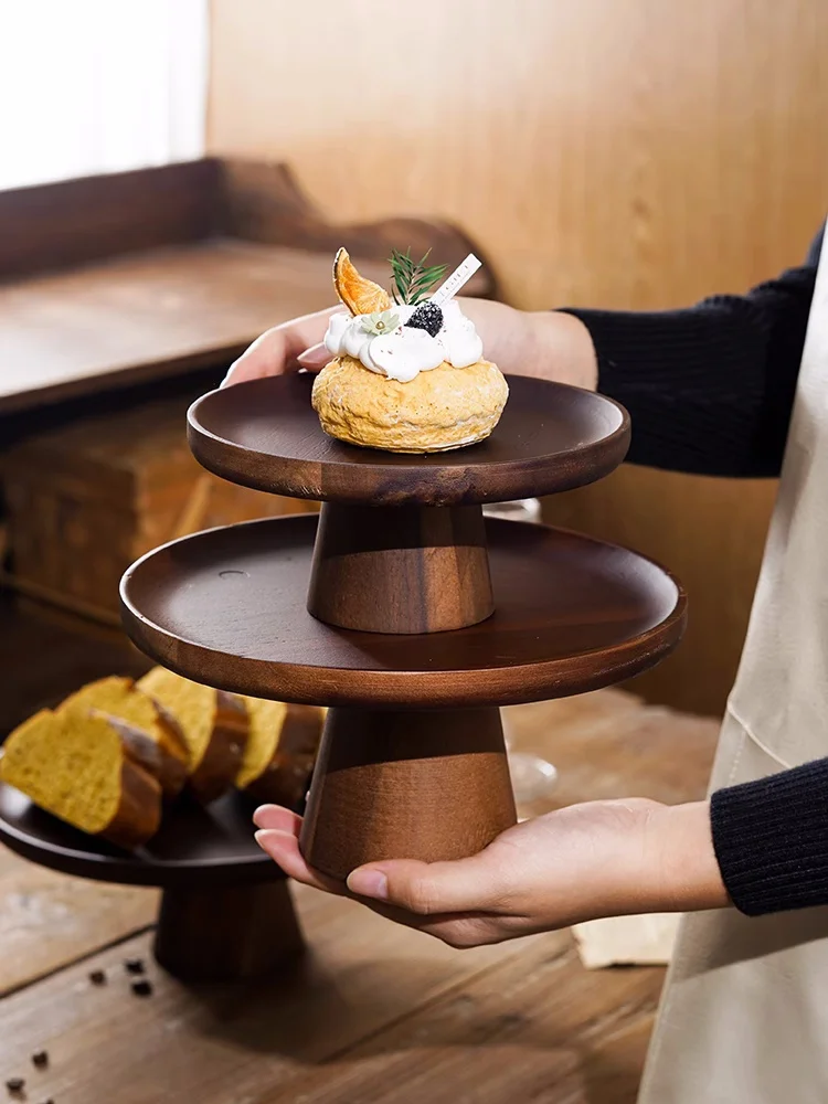 

Винтажный стиль, деревянные тарелки для торта из акации, бытовая подставка для десертов, деревянная высокая подставка, поднос для хранения тарелок с фруктами