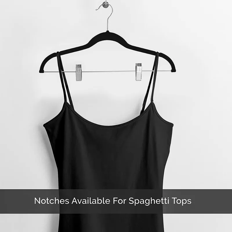 

5pcs Velvet Skirt Pants Hangers with Notches Space Saving Heavy Duty Non Slip Black Velvet Hanger with 360 Degrees Swivel Hook