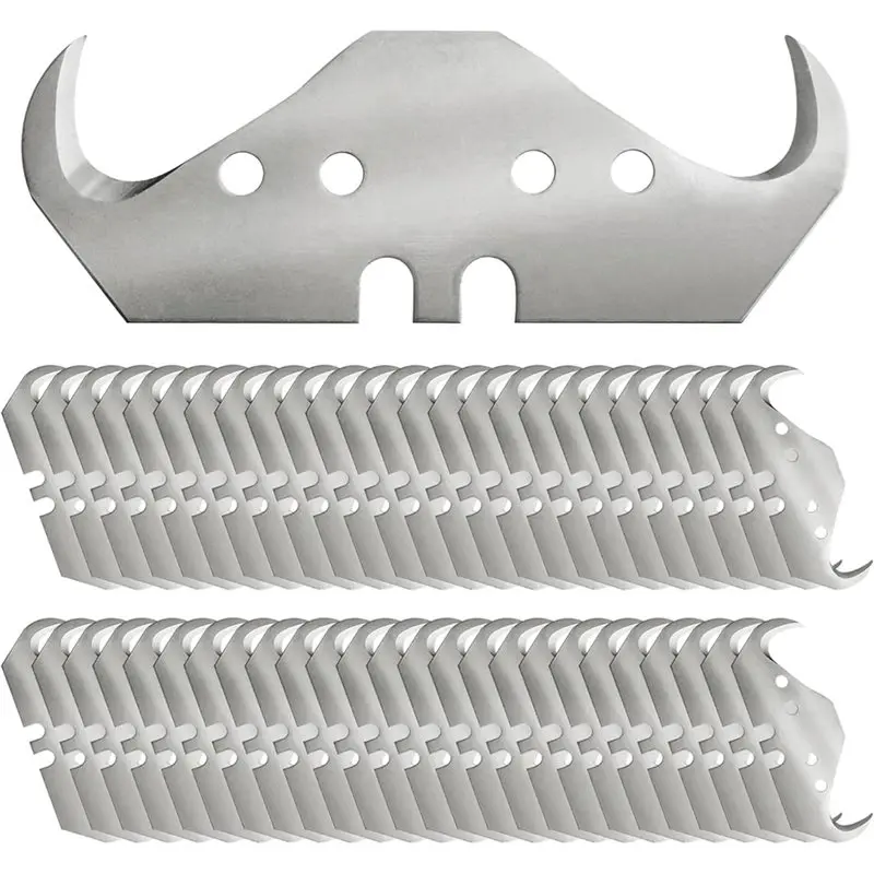 A92P Cutting Carpets, For Wallpapers, Roofing& Industrial Material- 50PCS Safety Horn Knife Blades, Utility Hook Blades Set