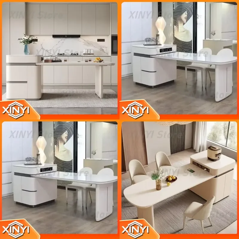 Island Dining Table for Modern Small Apartment Home Extendable Rock Slab Integrated Table Cream Style Multifunctional Dining