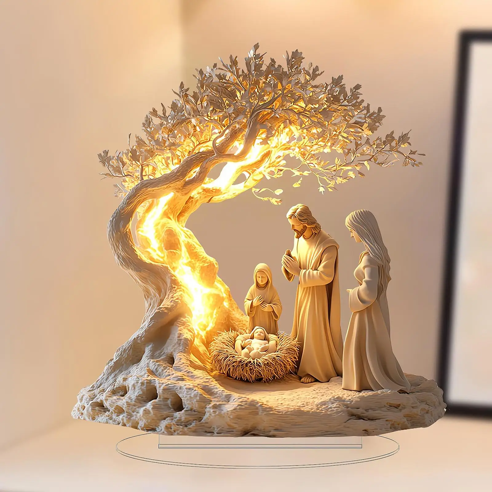 Desktop Jesus Birth Figurine Family Statue Jesus Newborn Acrylic Desktop Decoration Ornaments Pendant For Bookshelf Desk Indoor