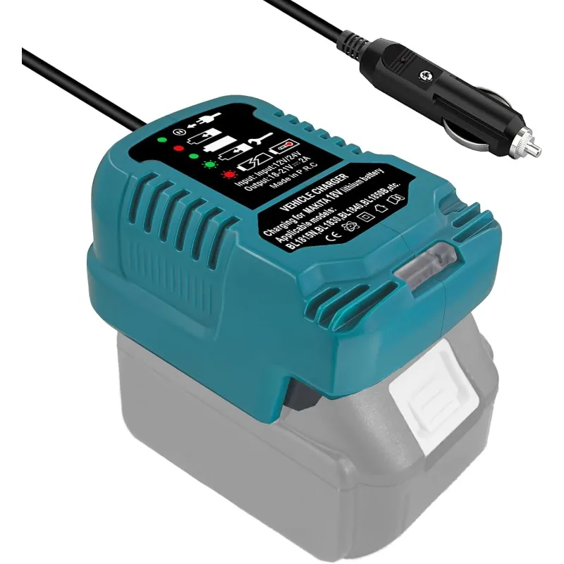 تيار مستمر 12 فولت/24 فولت بطارية ليثيوم أيون شاحن سيارة صغير مدمج ولاعة السجائر التوصيل مع LED لبطارية ماكيتا 18 فولت LXT BL1860 BL1830 #4