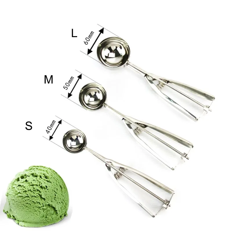 Stainless Steel Ice Cream Scoop With Trigger Release Large/Medium/Small Cookie Scooper Metal Icecream Scoop Ice Cream Tools