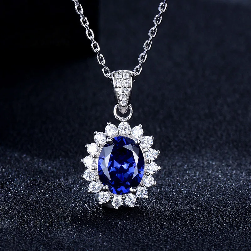 925 Sterling Silver Necklace Pendant Shining 5A Zircon for Women Wedding Jewelry Engagement Charm Party Gift royal blue