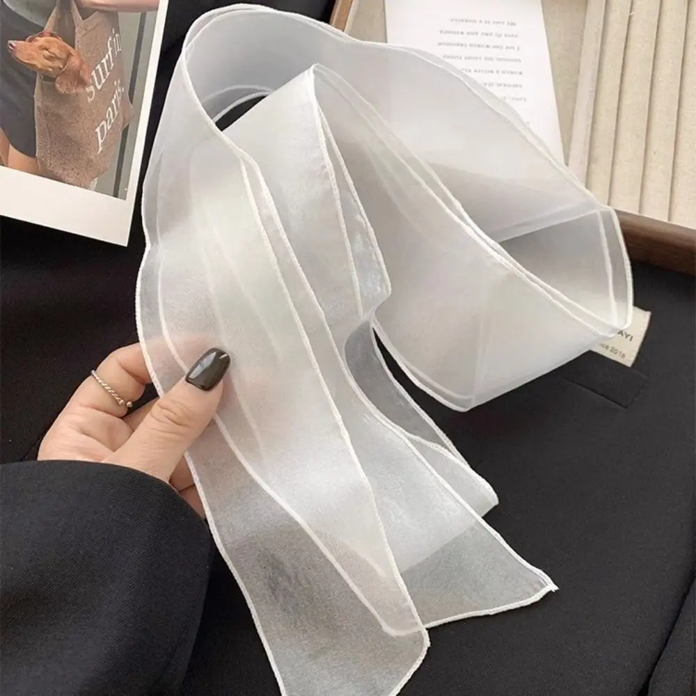 Elegant Silk Material Silk Scarf Thin Korean Style Headband Pearl Shiny Belt Spring Summer