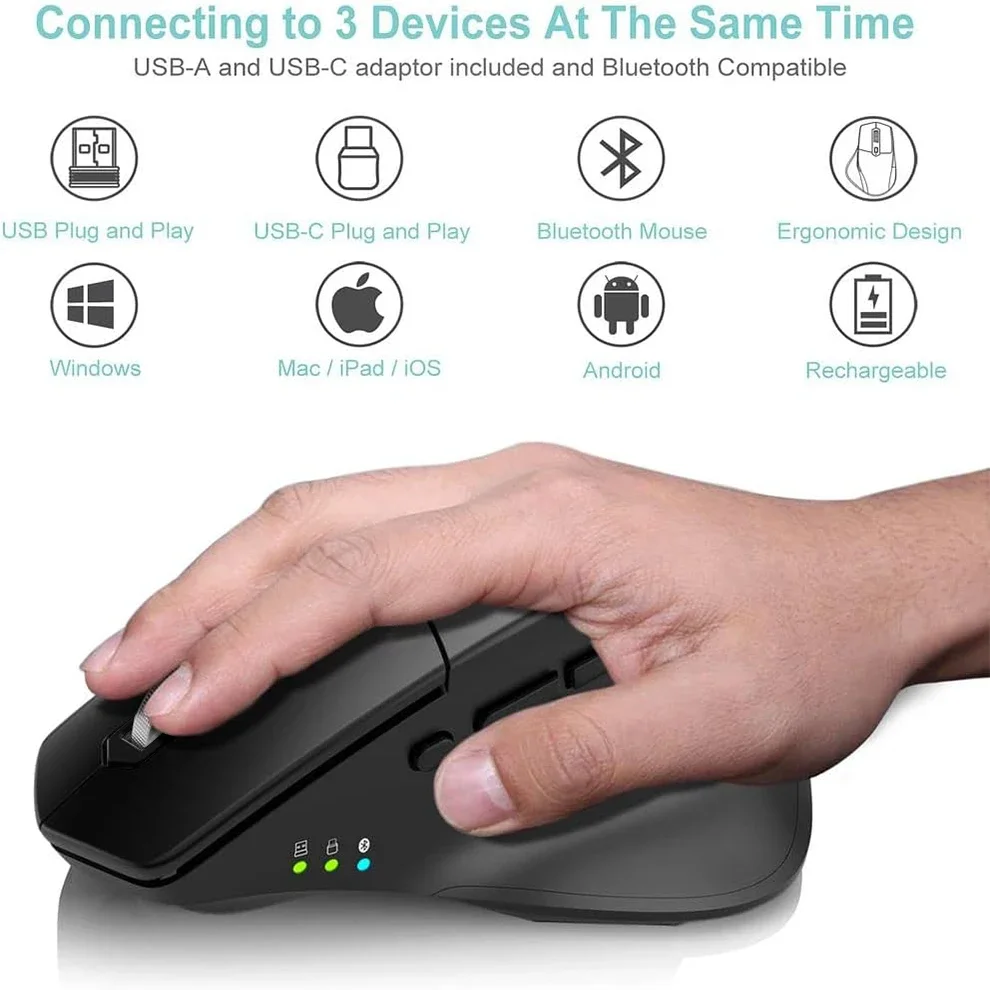 Multi-Device Wireless Bluetooth Mouse Ergonomic Silent Clicking Rechargeable Mouse for Computer Desktop PC Laptop Mac iPad