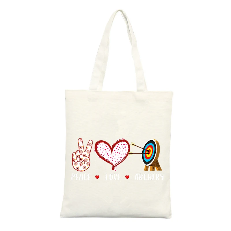 Peace Sign and Heart Graphic Canvas Tote Bag, Casual Style for Daily Shopping and Outings