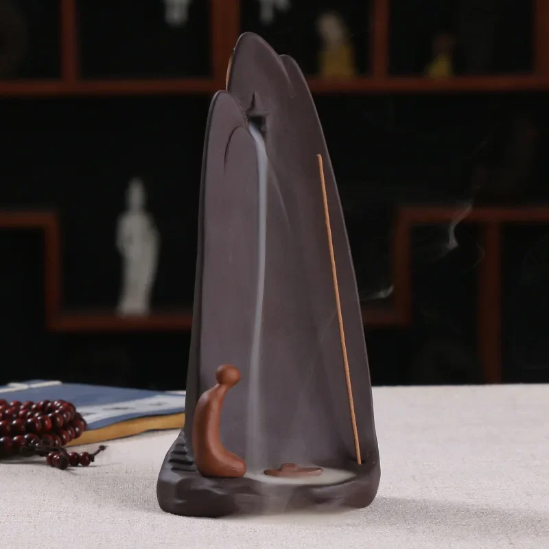 Ceramic Backflow Incense Burner Waterfall Aromatherapy Home Decor Ornament with Smoke Effect for Meditation Yoga Living