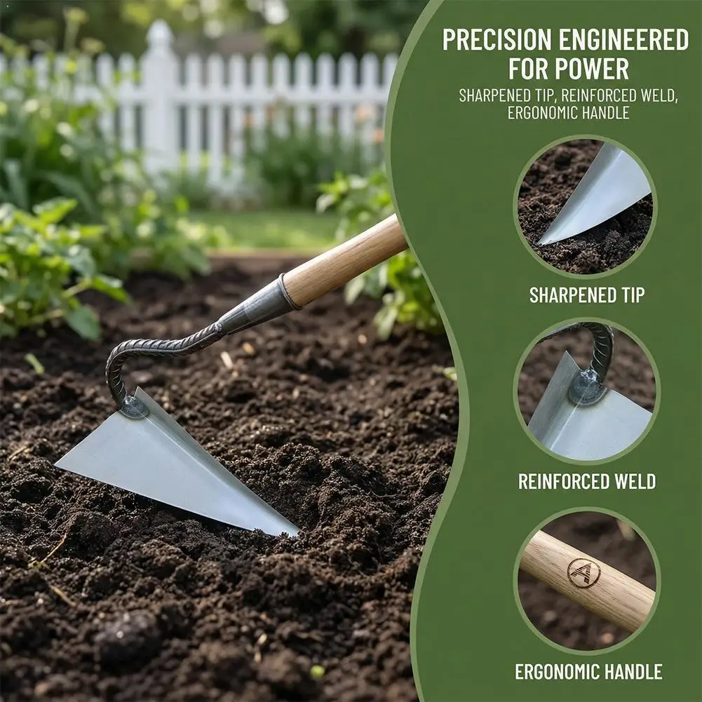 Thickened Triangular Garden Hoe with Sharpened Tip Hand Weeder for Trenching Digging Planting Garden Tools