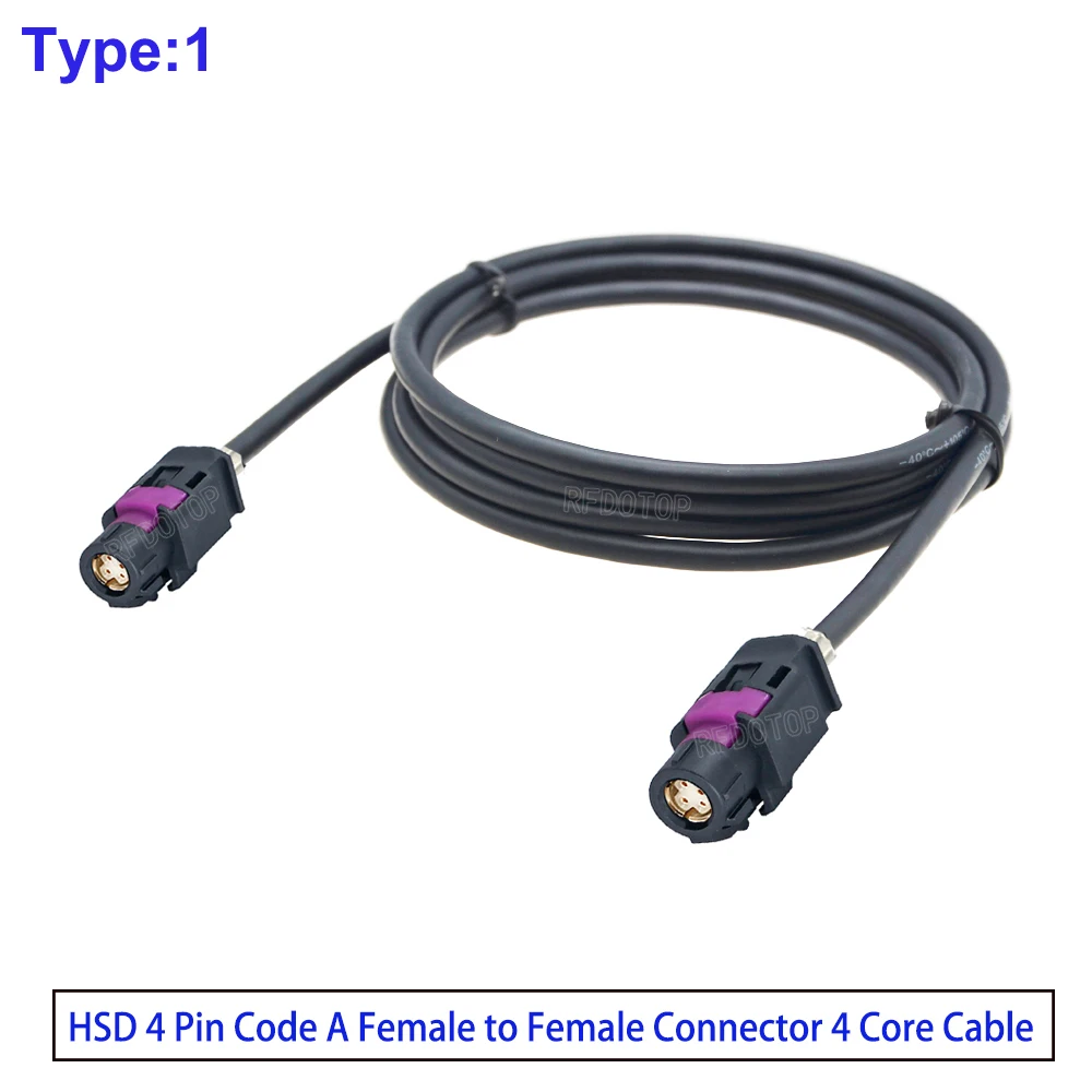 4-Core HSD LVDS Cable Black Code A Male to Female 4 Pin Connector for Auto Car Combox USB Video Instrument Bridge Wiring