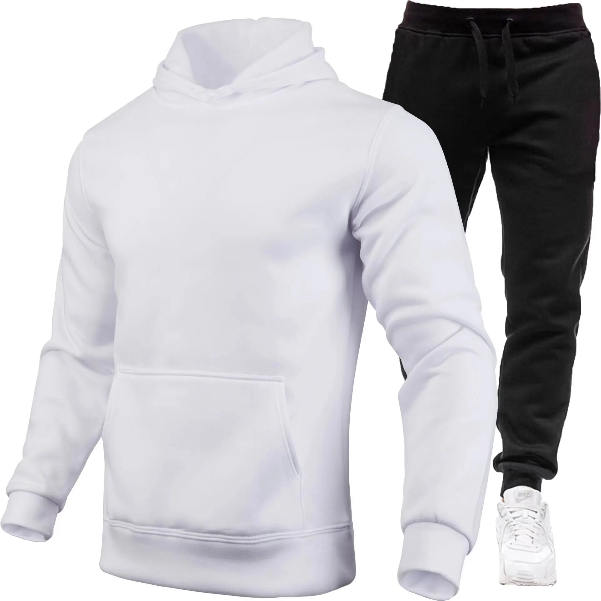 New Men Women Tracksuit Hoodies Casual Solid Color Thick Pullover and Long Pant 2-piece Set Men Autumn Fleece Jogger Sports Suit