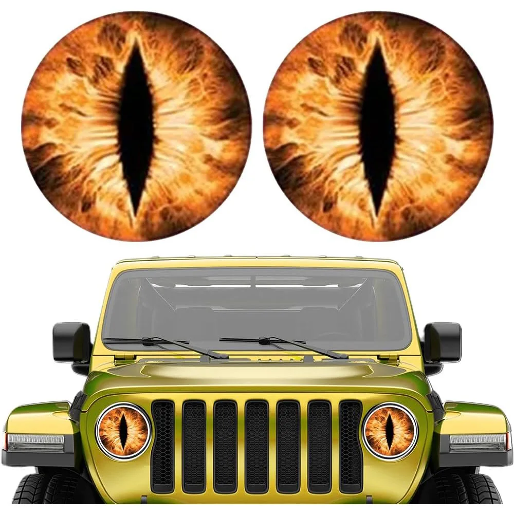 Beast Eyes Headlight Decals Eye Decals For Jeep Headlights 3D Stereo Eyes Headlight Decal Stickers Headlight Round Eye Decal