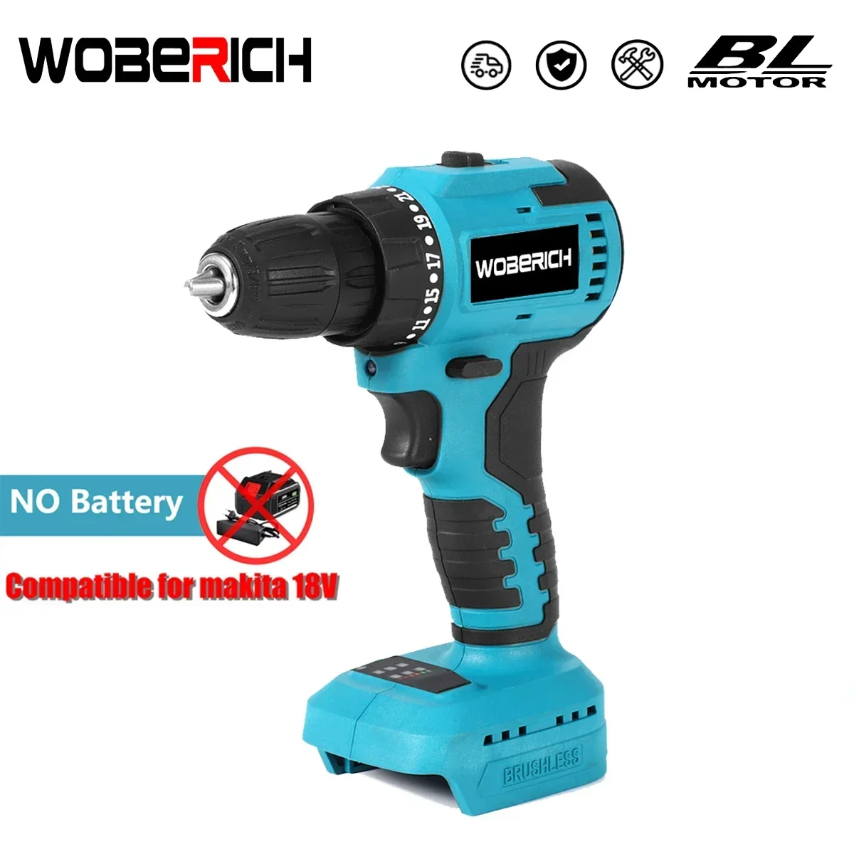 

3 IN 1 Brushless Cordless Electric Impact Drill Flat Hammer Drilling Electric Screwdriver Power Tools for Makita 18V Battery