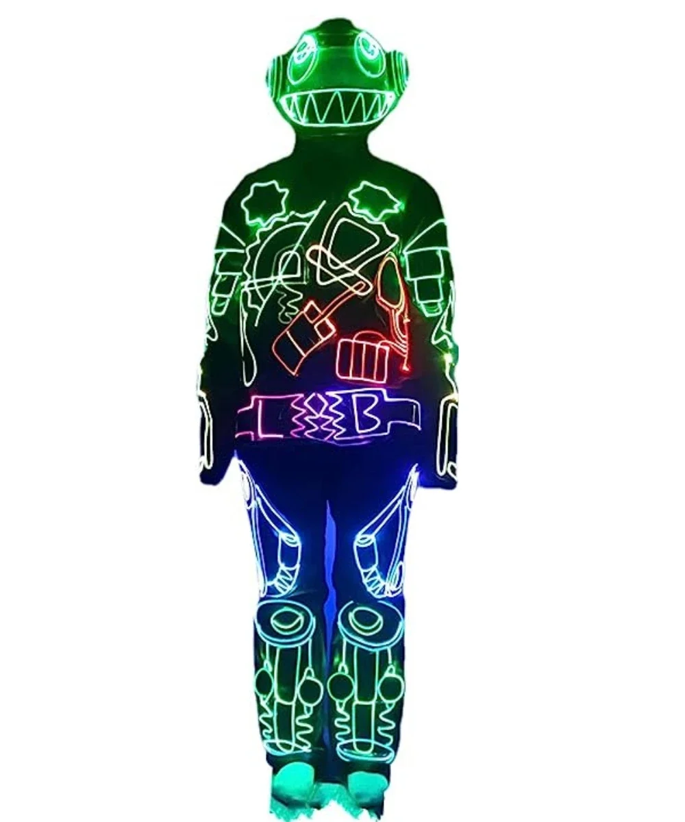 Cool Jazz modern Dance Costume Light Up Adult Full Body Set With LED Luminous Helmet Glowing Robot Suit Stage Dancewear