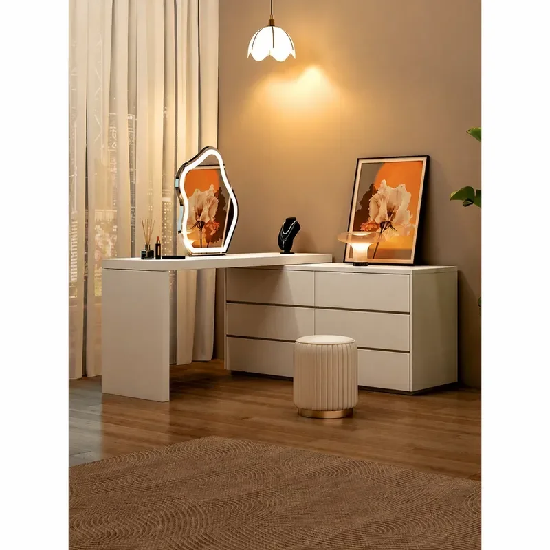Modern Simple Bedroom Dresser Chest Cabinet Small Apartment Light Luxury Bedside Table Telescopic Rotating Makeup Vanity