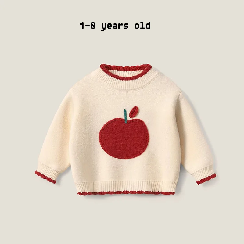 

Girl's Sweater Autumn and Winter2024New Baby Children's Winter Clothing Thickened Red Christmas Bottoming Sweater Top