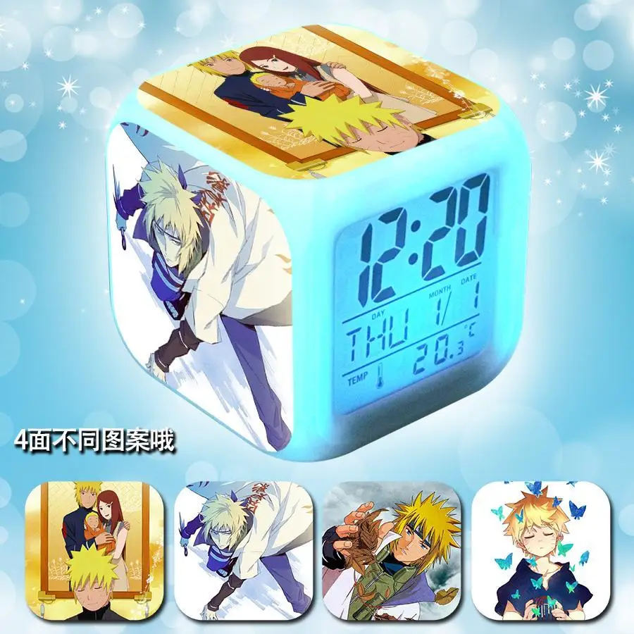 Anime Naruto Uchiha Sasuke Student Cartoon Creative Luminous Alarm Clock Colorful Luminous Temperature Display Alarm Clock