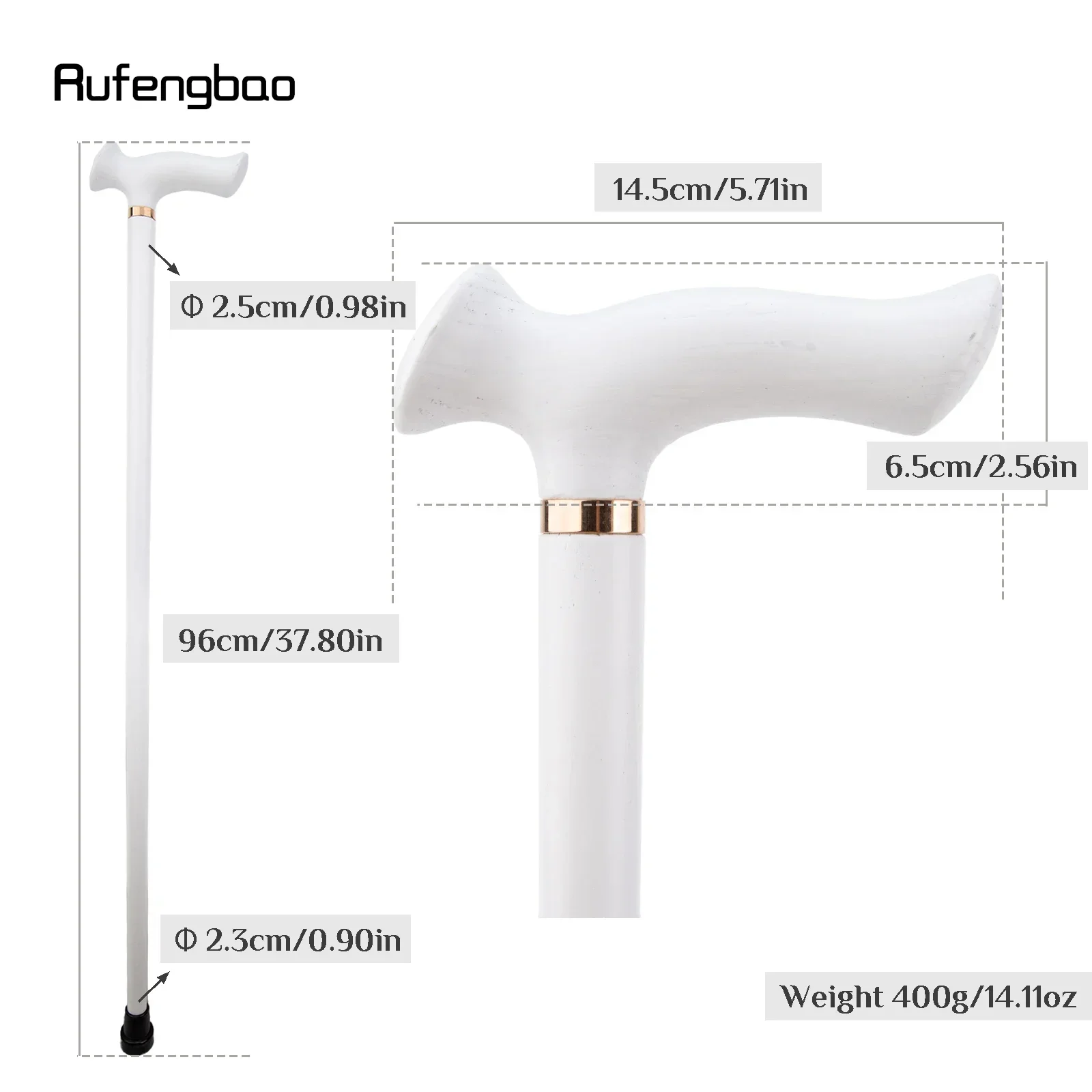 White Ergonomics Wooden Single Joint Walking Stick Decorative Cospaly Party Walking Cane Steampunk & Everyday Use 96cm