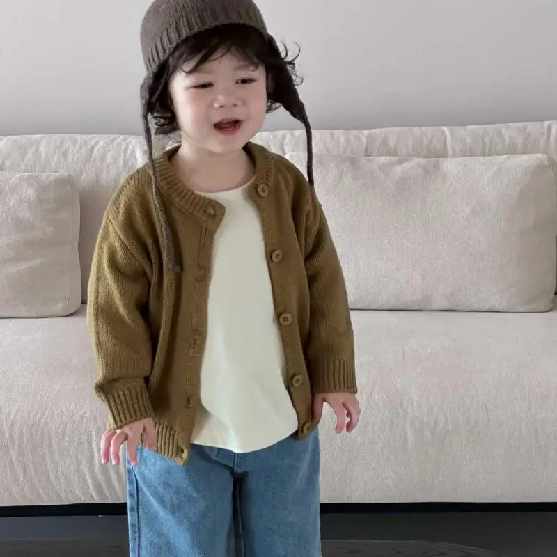 

2025 Autumn New Children Long Sleeve Knit Coat Solid Baby Casual Jacket Boys Girls Sweater Cardigan Kids Knitted Clothes