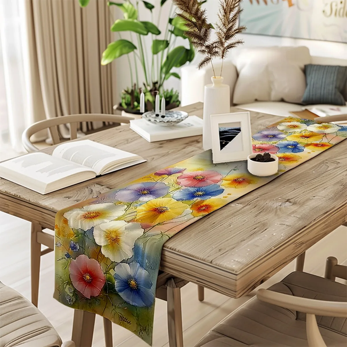 decor table runner Floral Poppy Watercolor Style Table Flag for wedding,Restaurant,Holiday Gathering New Year,Birthdays