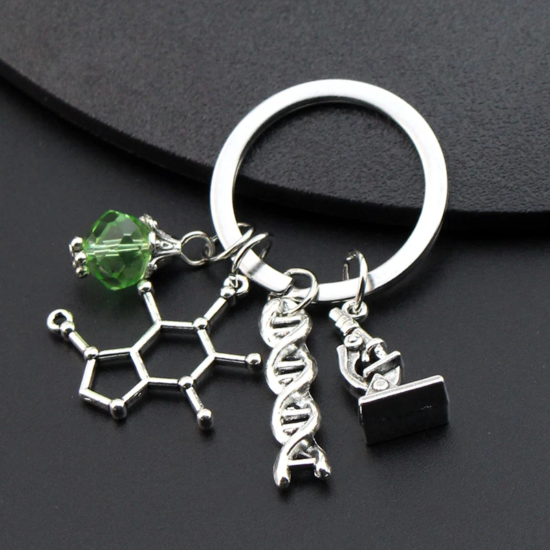 Medical Keychains Stethoscope Nurse Hat Scientific DNA Jewelry Microscope Organ Heart Beating Pulse Alloy pendant