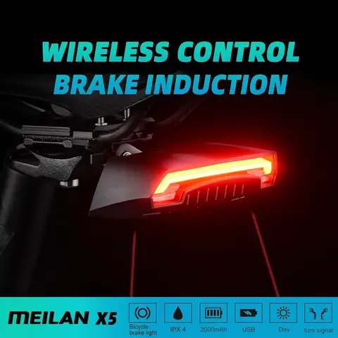 Meilan X5 Trådlös Cykel Bakljus Laser Baklampa Smart Broms USB Uppladdningsbar Cykeltillbehör Fjärrkontroll Blinkers LED 10 best sales cykellaser - №6