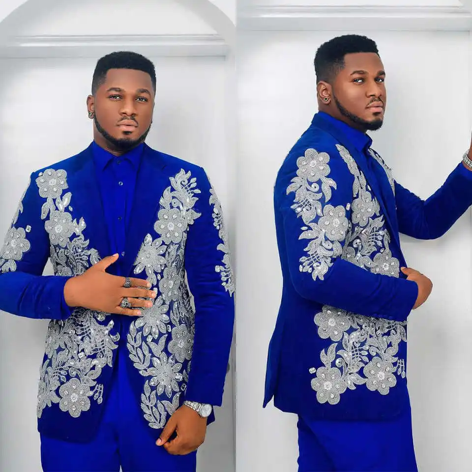 Royal Men Wedding Suits 2 Pieces Blazer Pants Plus Size One Button Formal Groom Suits Party Banquet Customized
