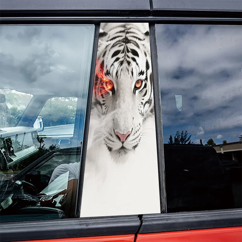 

2 pieces car center pillar stickers White Tiger with Blazing Eye Scratch-resistant protective film